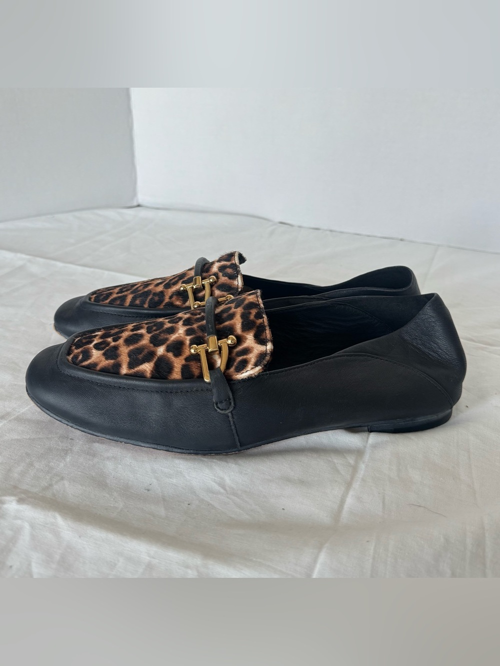 Clarks Black Leather Loafers with Leopard-Print Size 8M - Picture 6 of 8
